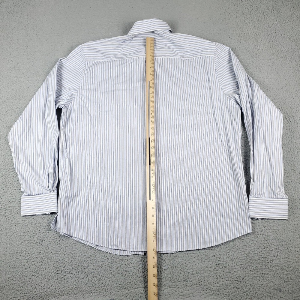 Jhane Barnes Blue Gray Stripe Slim Fit Mens Long Sleeve Button Up Shirt Size 2XL - Picture 3 of 6